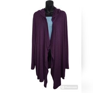 *3 for $30* TERRA & SKY Purple/Black Knit Waterfall Hooded Open Cardigan Sz 3X